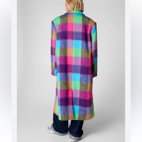 NastyGal Multi Check Single Breasted Tailored oversized Coat size S-M - Picture 3 of 3